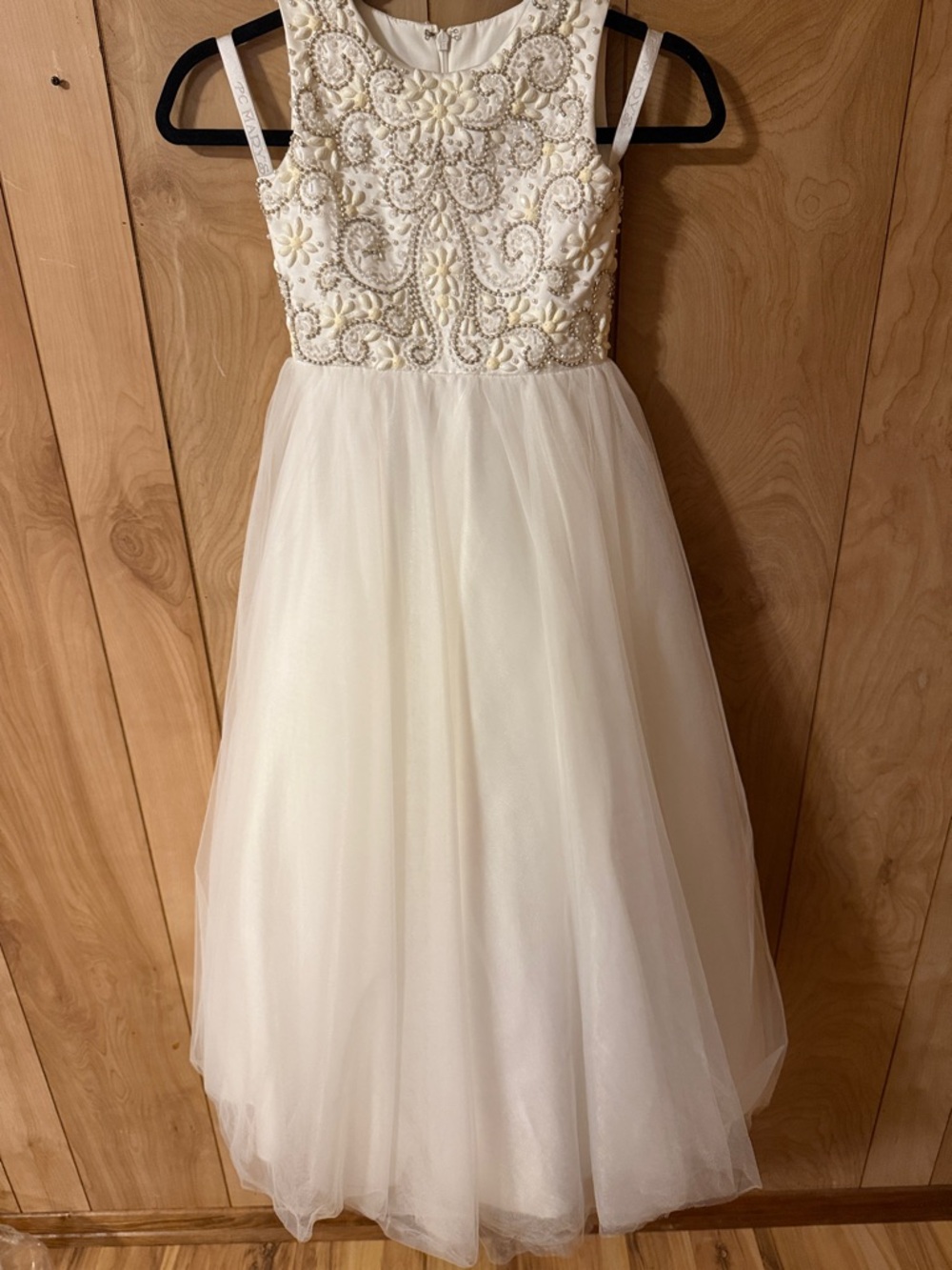 Mary's Bridal Ivory Embroidered Tulle Flower Girl Dress